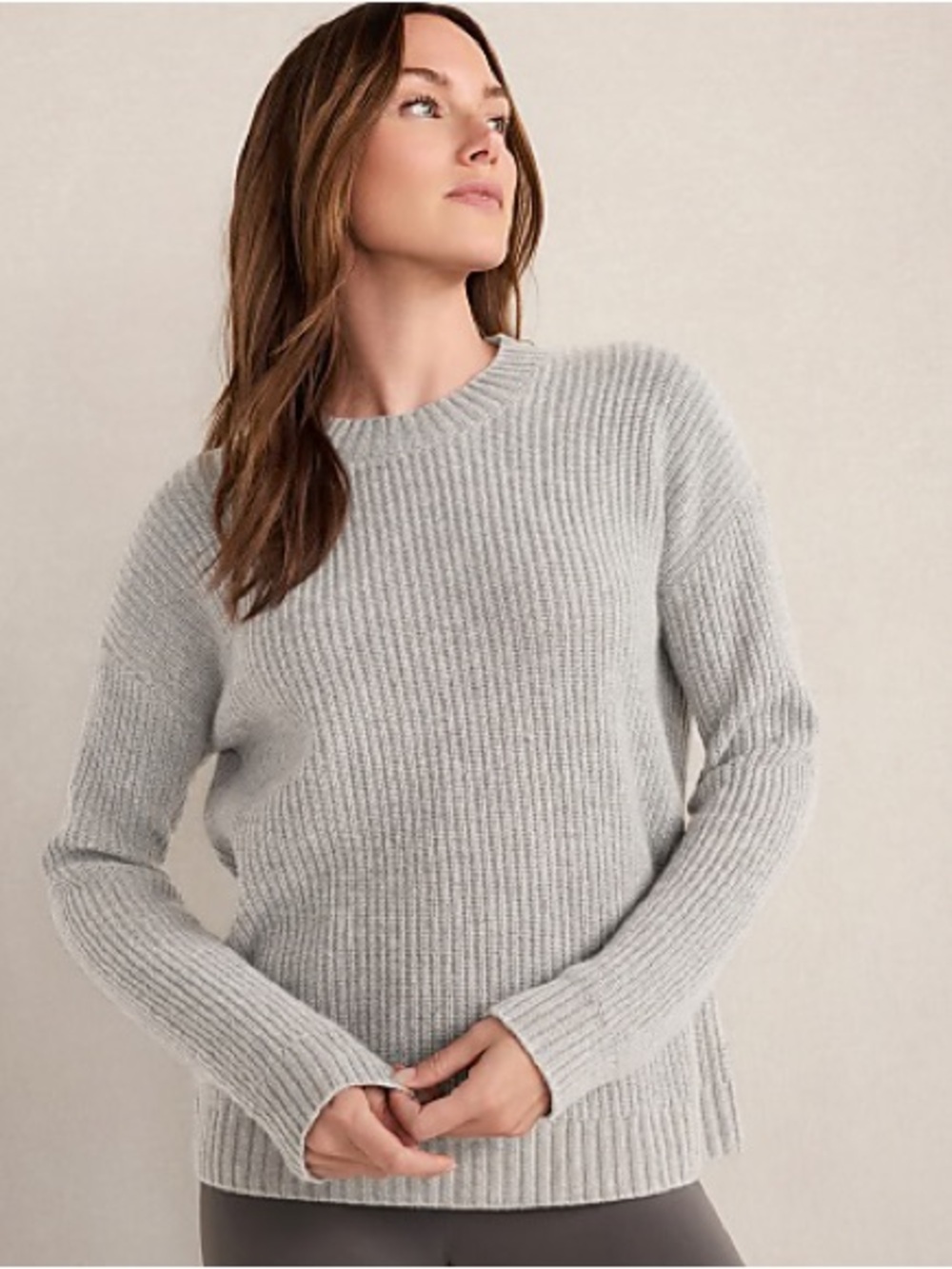 NEW LOFT Women’s Large Grey Shaker Stitch Crewneck Sweater
